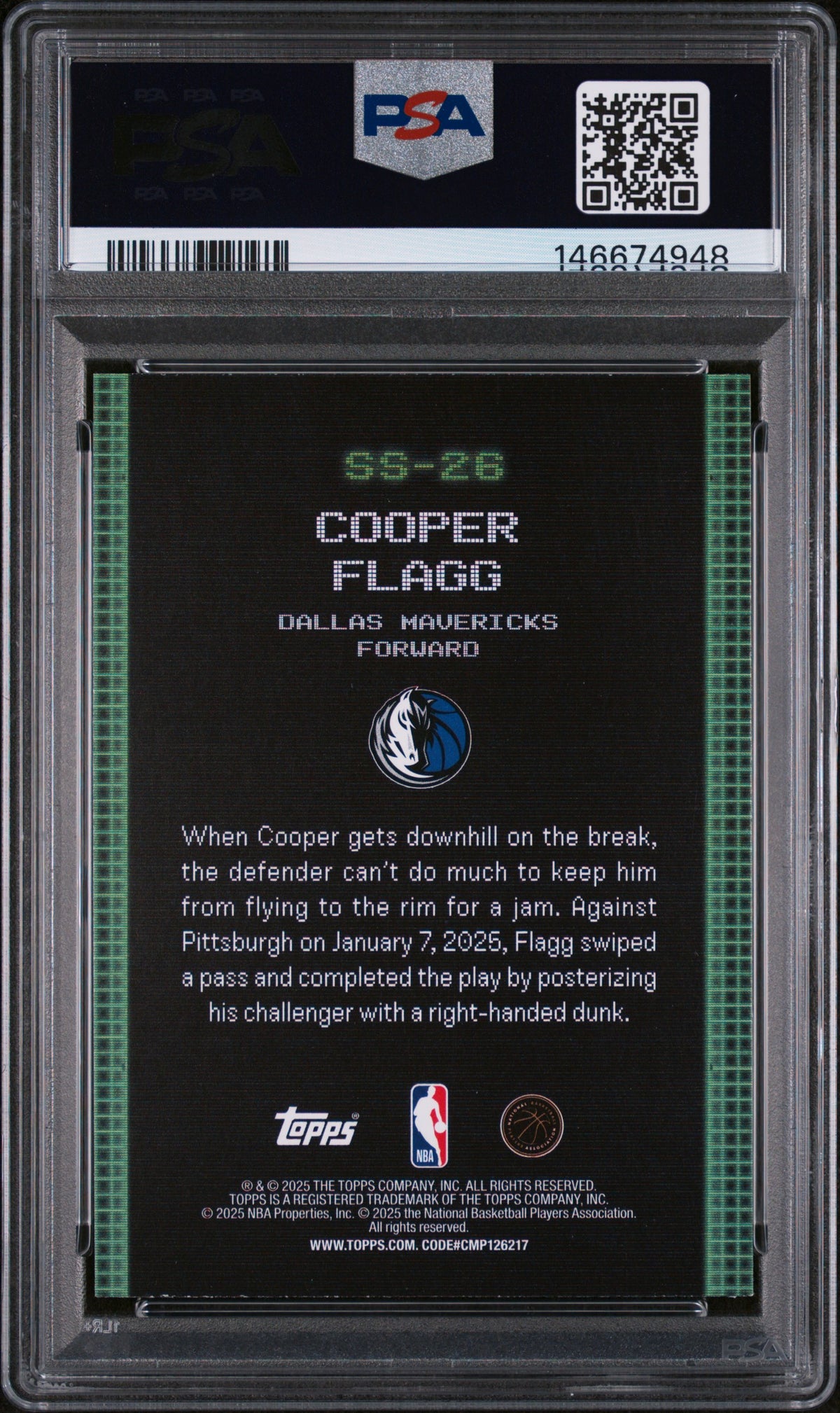 Cooper Flagg 2025 Topps Scan And Slam Basketball Rookie Card #SS-26 Graded PSA 9 Cert #146674948-Powers Sports Memorabilia