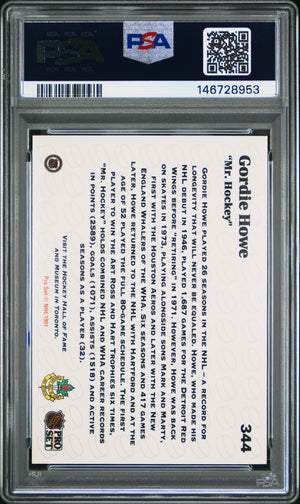 Gordie Howe 1991 Pro Set Hockey Card #344 Graded PSA 10 Cert #146728953-Powers Sports Memorabilia