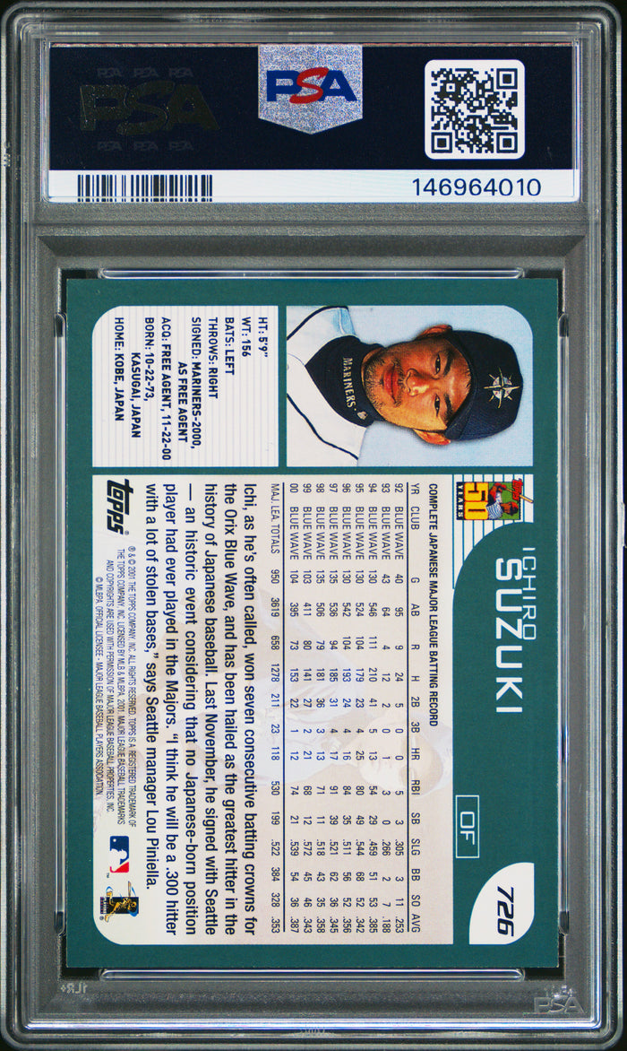 Ichiro Suzuki 2001 Topps Mariners Rookie Card #726 PSA 7-Powers Sports Memorabilia