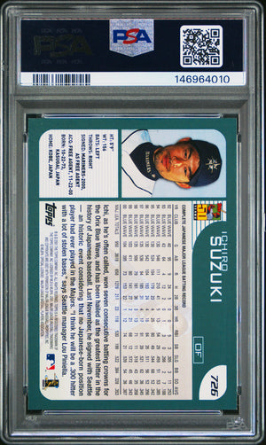 Ichiro Suzuki 2001 Topps Mariners Rookie Card #726 PSA 7