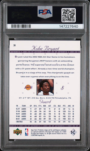 Kobe Bryant 2001 SP Authentic Los Angeles Lakers Basketball Card #38 Graded PSA 10 Cert #147227640-Powers Sports Memorabilia