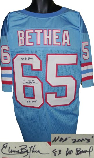 Elvin Bethea Autographed Blue TB Custom Stitched Pro Style Football Jersey dual 8X Pro Bowl & HOF 2003 XL-Powers Sports Memorabilia