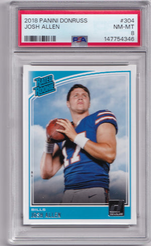 Josh Allen 2018 Panini Donruss Bills Rookie Card #304 PSA 8