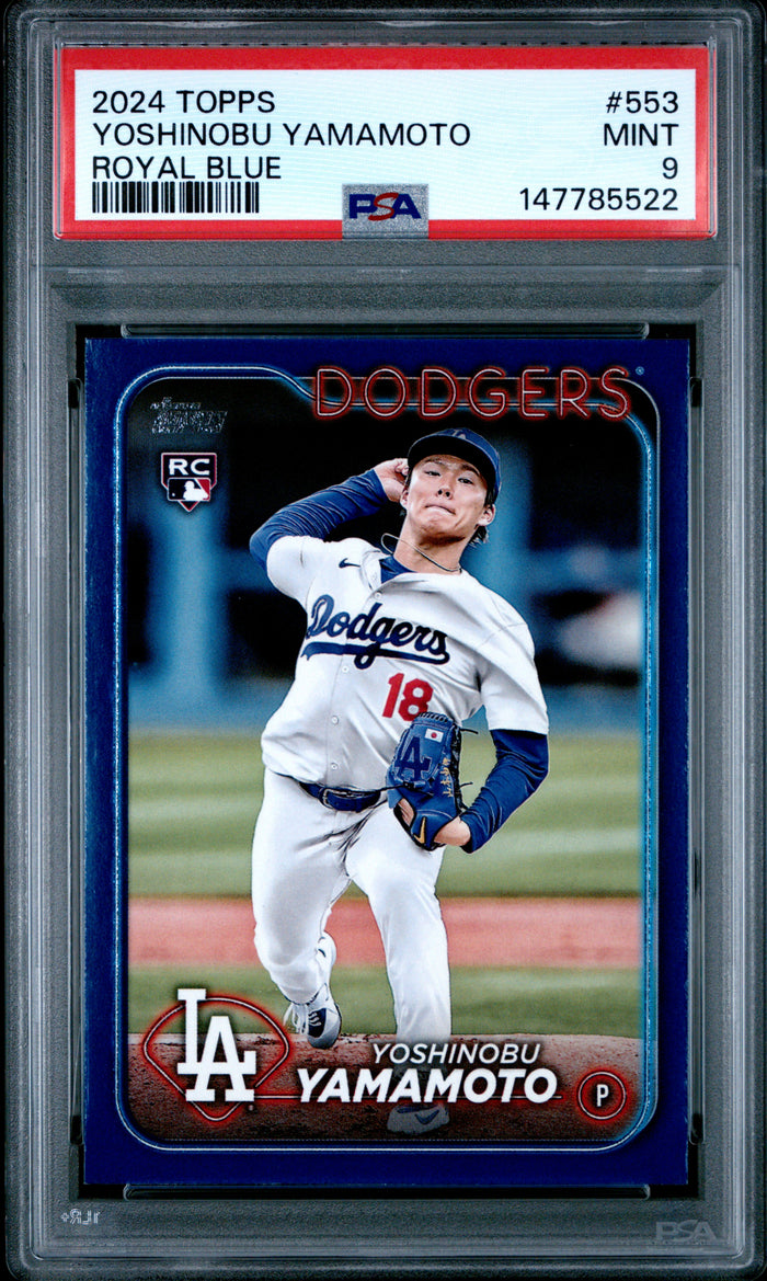 Yoshinobu Yamamoto 2024 Topps Blue RC Rookie Card #553 PSA 9