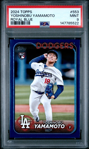 Yoshinobu Yamamoto 2024 Topps Blue RC Rookie Card #553 PSA 9