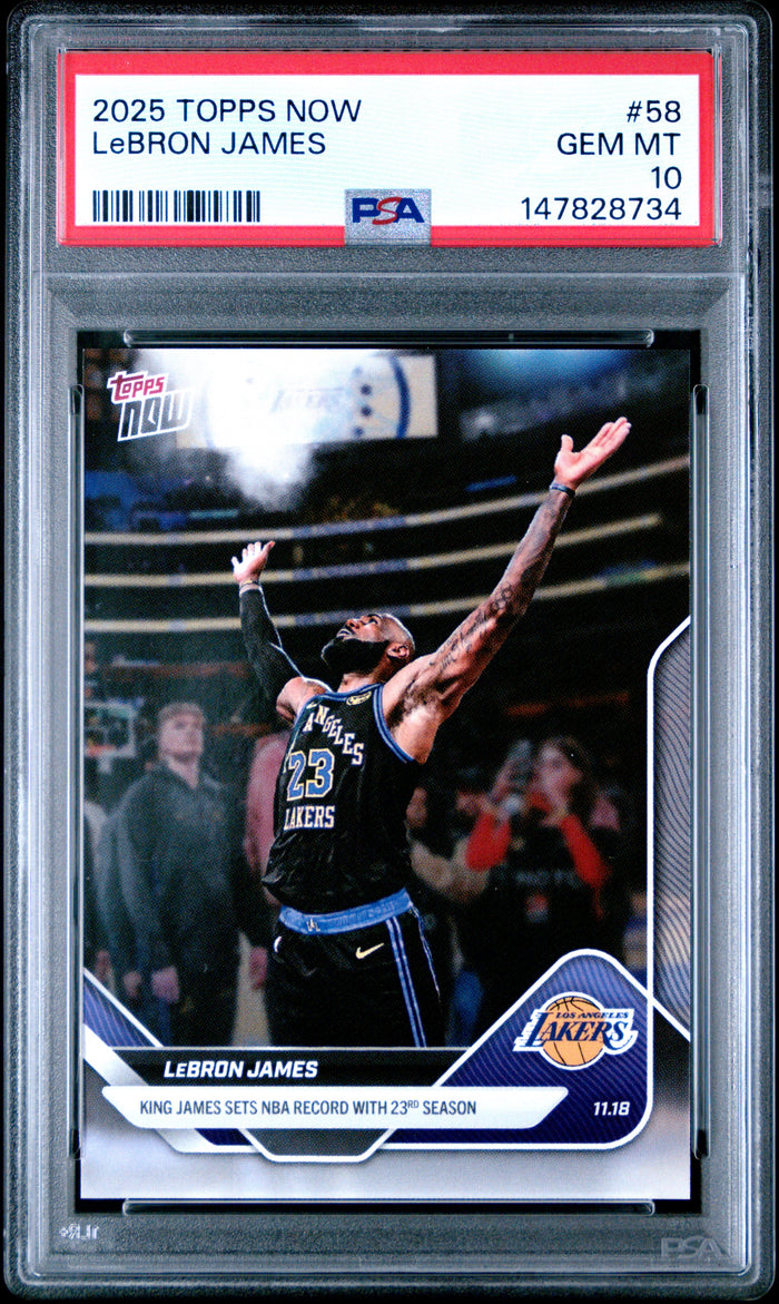 LeBron James 2025 Topps Now Los Angeles Lakers NBA Record 23 Season Basketball Card #58 Graded PSA 10 Cert #147828734-Powers Sports Memorabilia