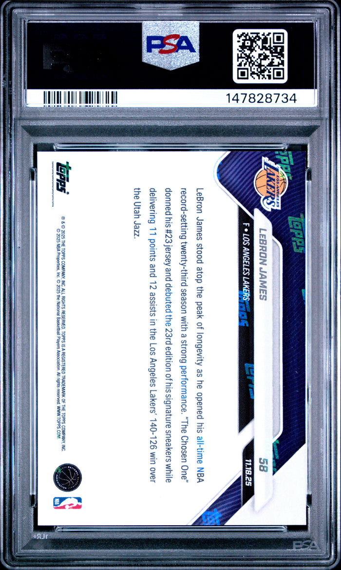 LeBron James 2025 Topps Now Los Angeles Lakers NBA Record 23 Season Basketball Card #58 Graded PSA 10 Cert #147828734-Powers Sports Memorabilia