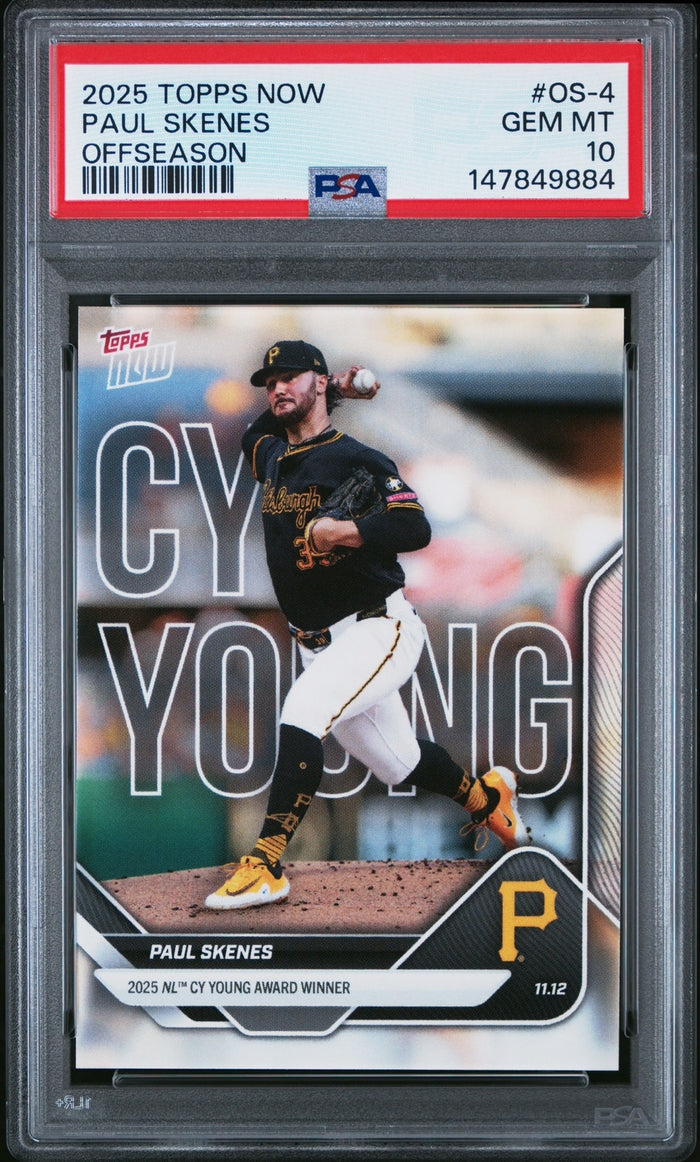 Paul Skenes 2025 Topps Now Offseason NL CY Young Baseball Card #OS-4 Graded PSA 10 Cert #147849884-Powers Sports Memorabilia