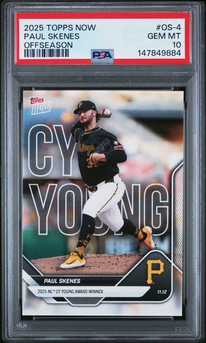 Paul Skenes 2025 Topps Now Offseason NL CY Young Baseball Card #OS-4 Graded PSA 10 Cert #147849884-Powers Sports Memorabilia