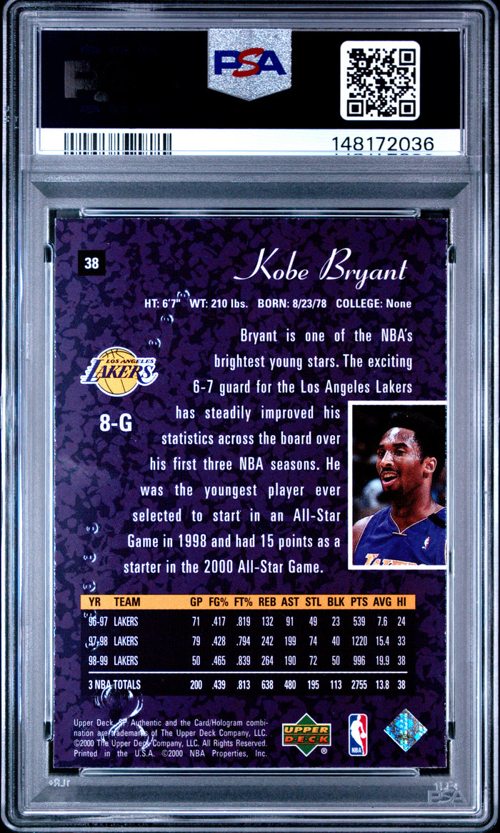 Kobe Bryant 1999 SP Authentic Lakers Card #38 PSA 9-Powers Sports Memorabilia