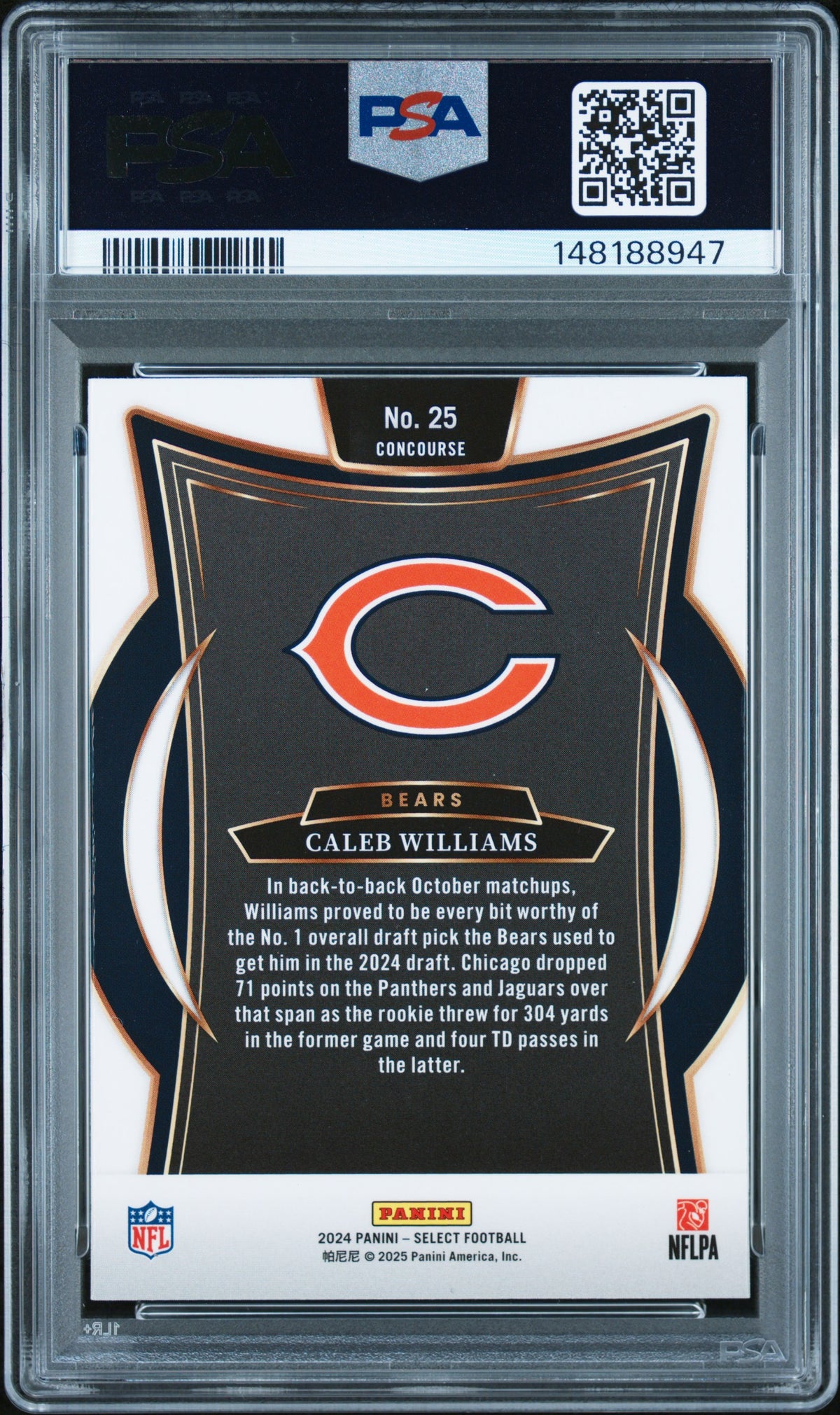 Caleb Williams 2024 Panini Select Rookie Card #25 PSA 10-Powers Sports Memorabilia