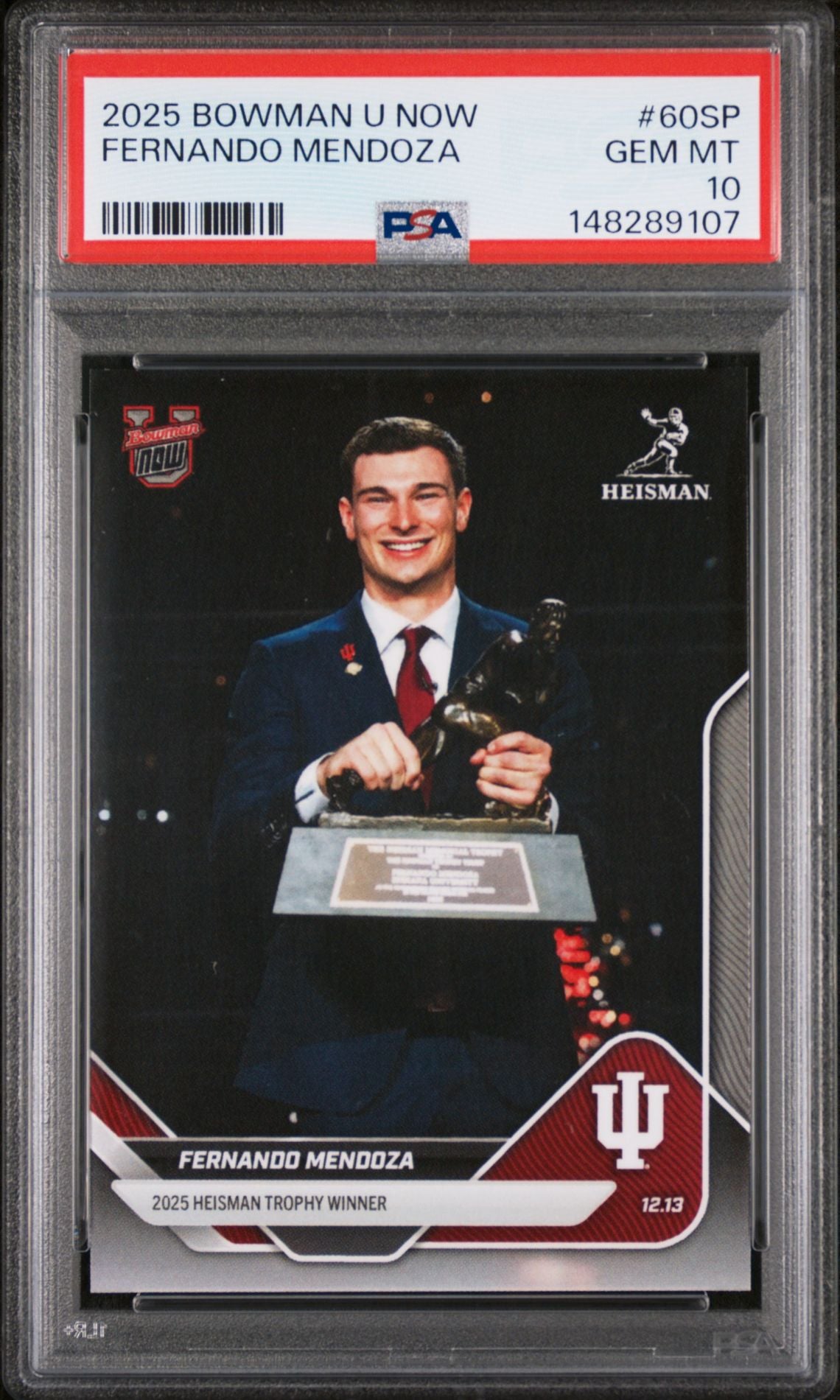 Fernando Mendoza 2025 Bowman U Now Heisman Trophy Winner Indiana Hoosiers Football RC Rookie Card #60SP Graded PSA 10 Cert #148289107