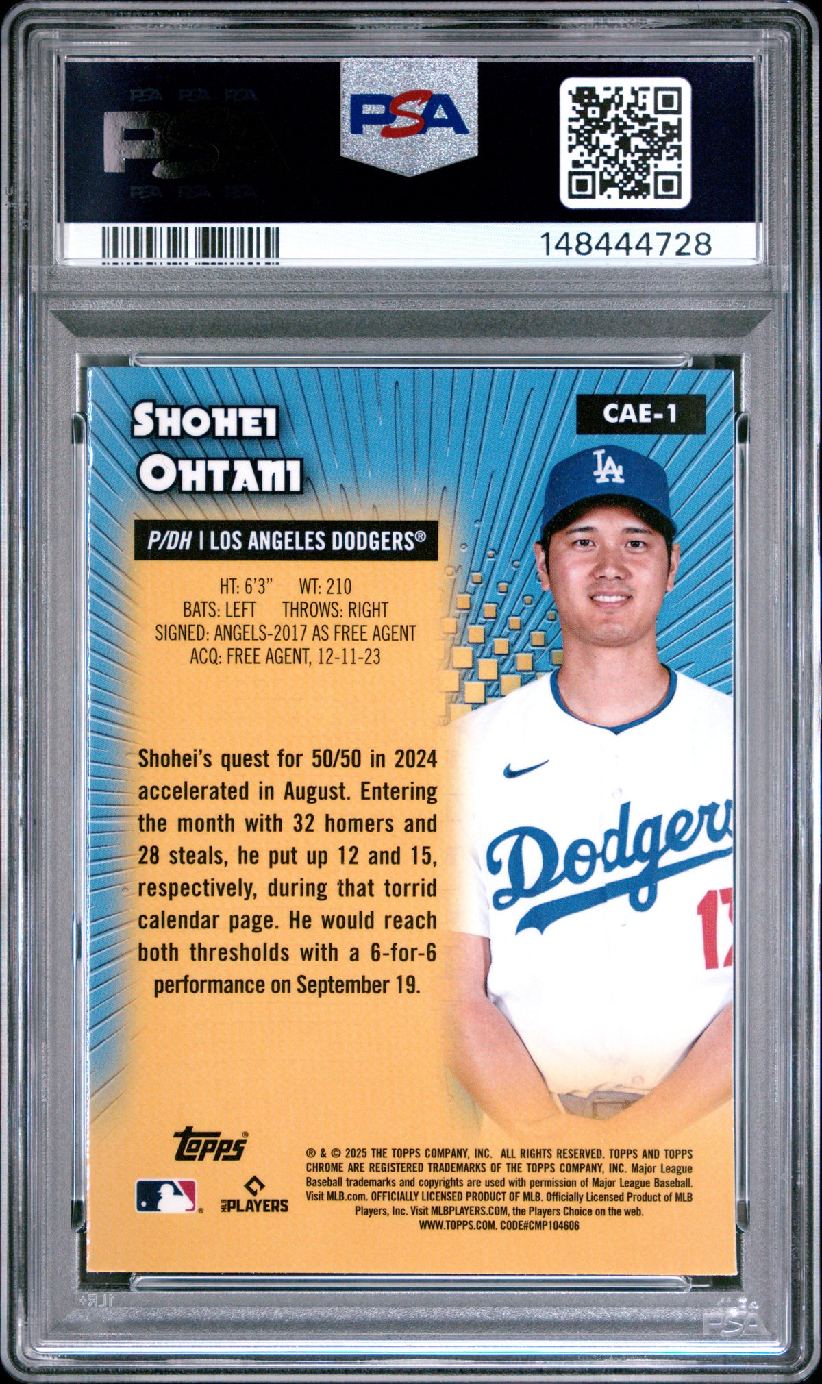 Shohei Ohtani 2025 Topps Chrome All Etch Los Angeles Dodgers Baseball Insert Card #CAE1 Graded PSA 10 Cert #148444728-Powers Sports Memorabilia