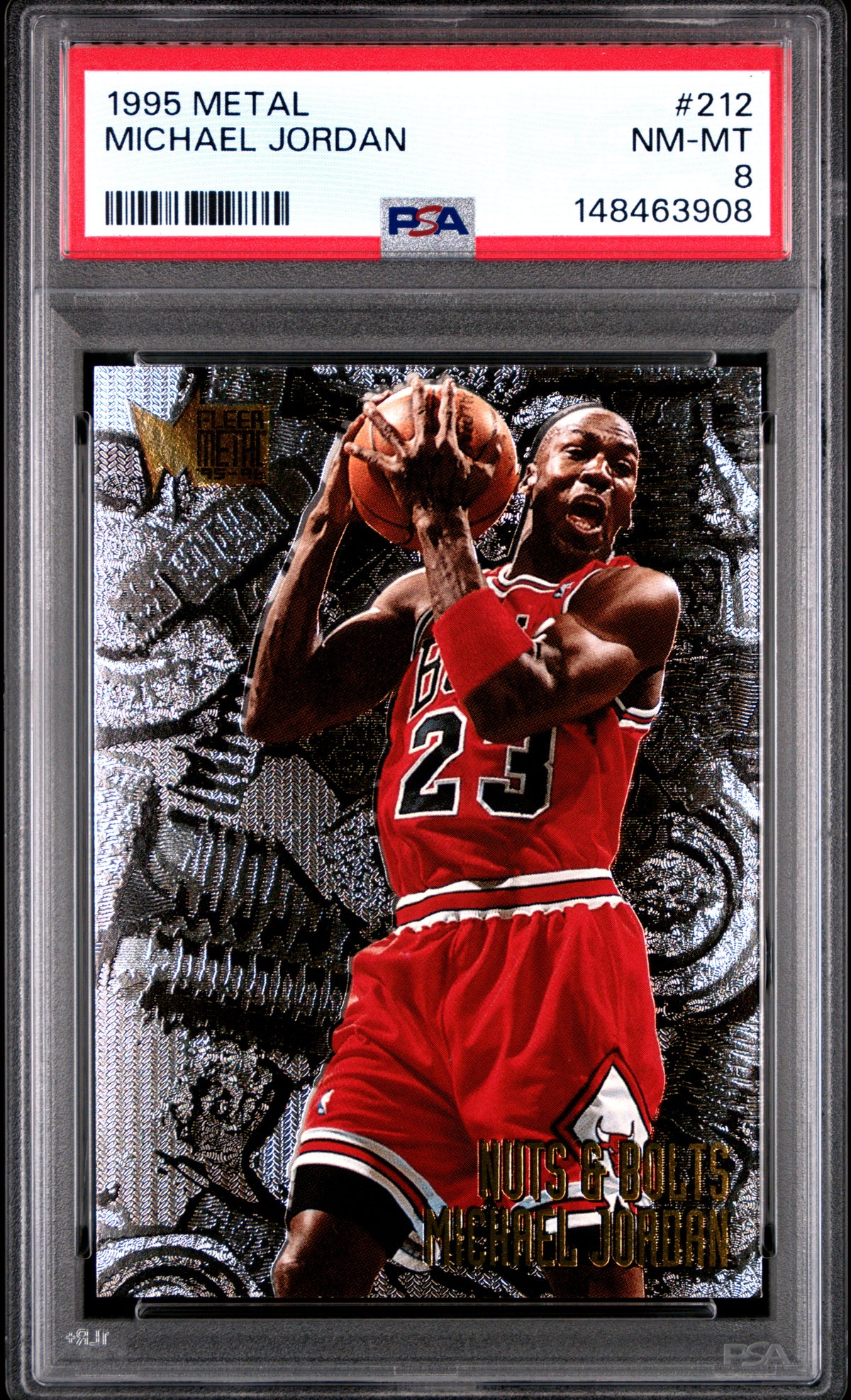 Michael Jordan 1995 Fleer Metal Nuts & Bolts Chicago Bulls Basketball Card #212 Graded PSA 8 Cert #148463908-Powers Sports Memorabilia