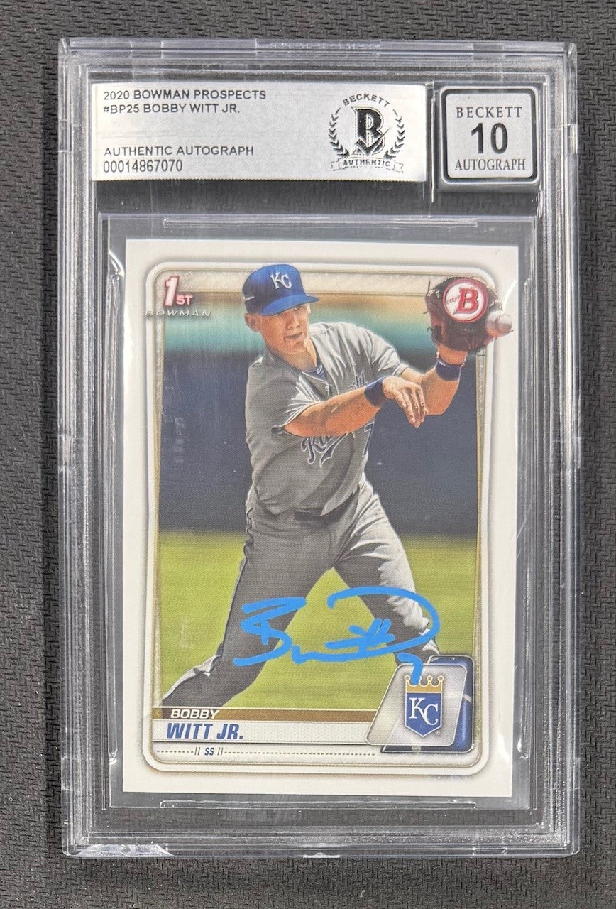 Bobby Witt Jr. 2020 Bowman Prospects 1st Bowman Signed Baseball Rookie Card #BP25 Beckett Auto 10 Cert #14867070-Powers Sports Memorabilia