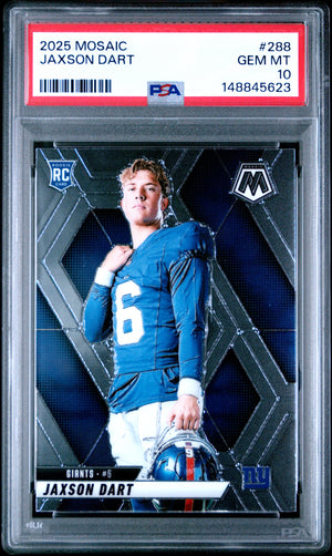 Jaxson Dart 2025 Panini Mosaic New York Giants Football RC Rookie Card #288 Graded PSA 10 Cert #148845623-Powers Sports Memorabilia