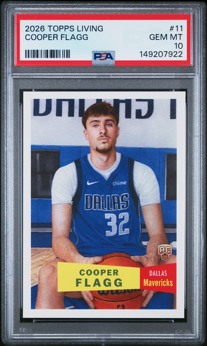 Cooper Flagg 2026 Topps Living Dallas Mavericks Basketball Rookie Card #11 Graded PSA 10 Cert #149207922-Powers Sports Memorabilia