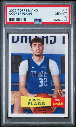 Cooper Flagg 2026 Topps Living Dallas Mavericks Basketball Rookie Card #11 Graded PSA 10 Cert #149207922-Powers Sports Memorabilia