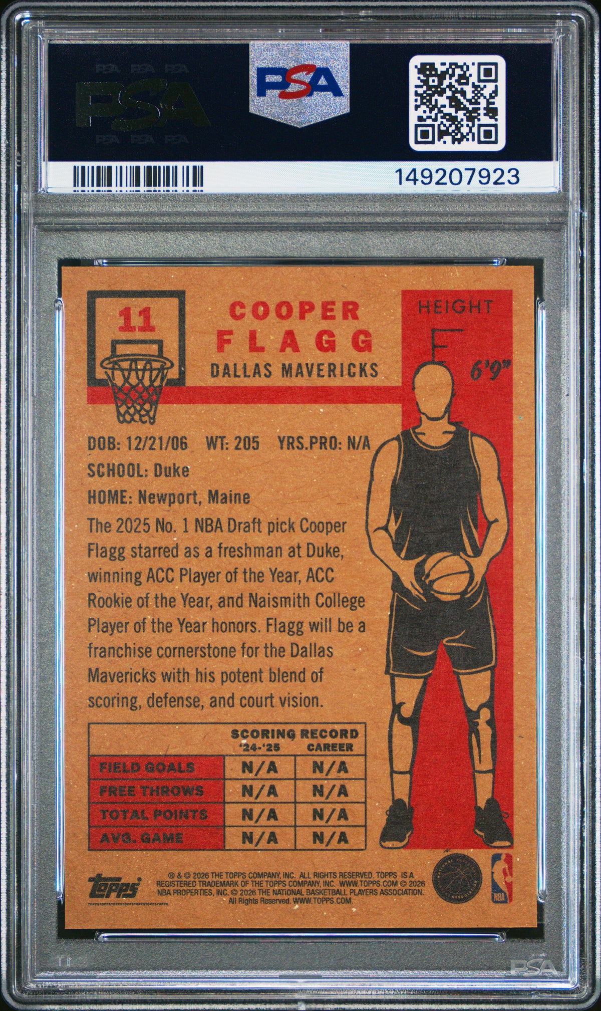 Cooper Flagg 2026 Topps Living Basketball Rookie Card #11 Graded PSA 9 Cert #149207923-Powers Sports Memorabilia
