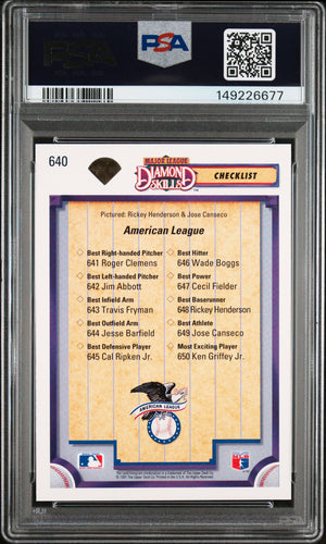 Jose Canseco Rickey Henderson 1992 Upper Deck Card #640 PSA 10