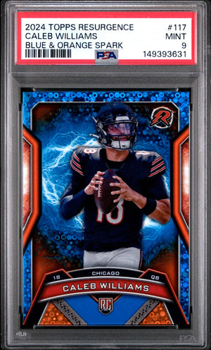 Caleb Williams 2024 Topps Resurgence Blue & Orange Spark Chicago Bears Football RC Rookie Card #117 Graded PSA 9 Cert #149393631-Powers Sports Memorabilia