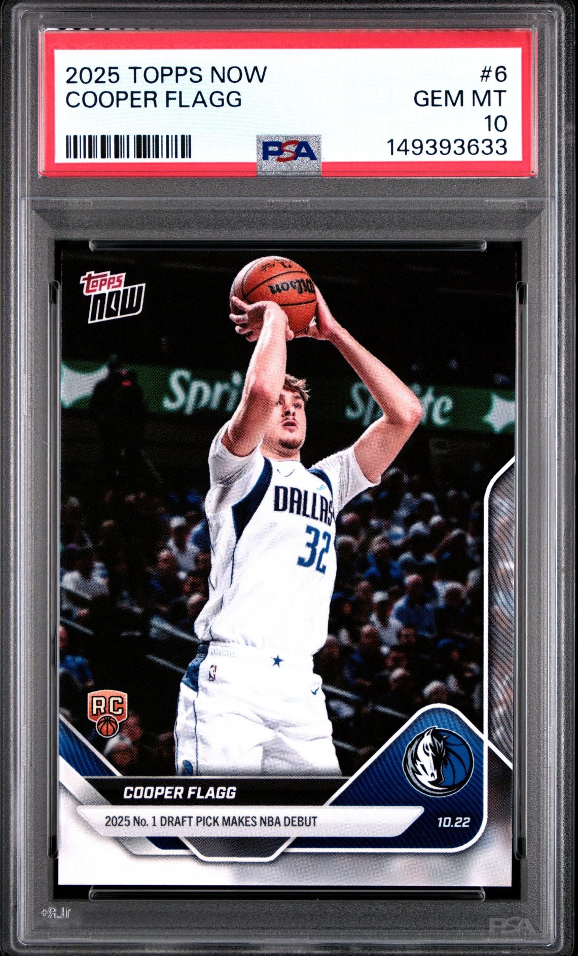 Cooper Flagg 2025 Topps Now Dallas Mavericks NBA Debut Basketball RC Rookie Card #6 Graded PSA 10 Cert #149393633-Powers Sports Memorabilia