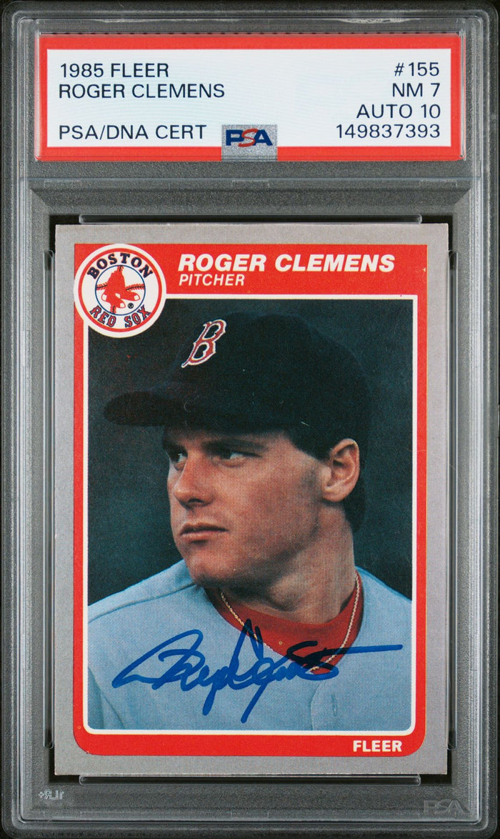 Roger Clemens 1985 Fleer Boston Red Sox Signed Baseball RC Rookie Card #155 Graded PSA 7 Auto 10 Cert #149837393-Powers Sports Memorabilia