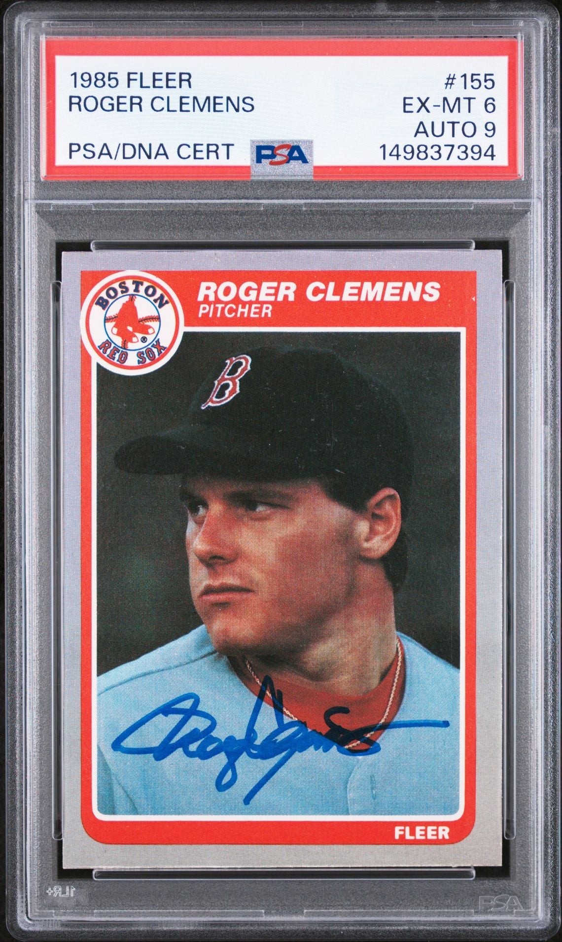 Roger Clemens 1985 Fleer Boston Red Sox Signed Baseball RC Rookie Card #155 Graded PSA 6 Auto 9 Cert #149837394-Powers Sports Memorabilia