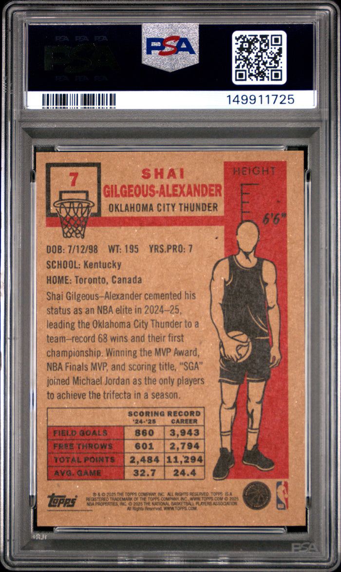 Shai Gilgeous-Alexander 2025 Topps Living Basketball Card #7 Graded PSA 10 Cert #149911725-Powers Sports Memorabilia