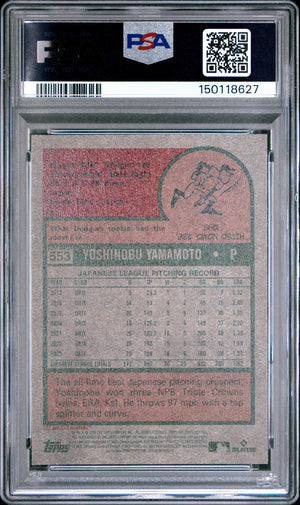 Yoshinobu Yamamoto 2024 Topps Heritage Dark Blue Border Los Angeles Dodgers Baseball RC Rookie Card #553 Graded PSA 9 Cert #150118627-Powers Sports Memorabilia