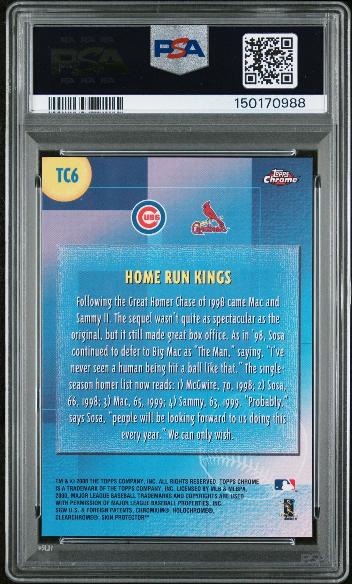 Mark McGwire 2000 Topps Chrome Combos Home Run Kings Signed Baseball Card #TC6 Graded PSA 10 Auto 10 Cert #150170988