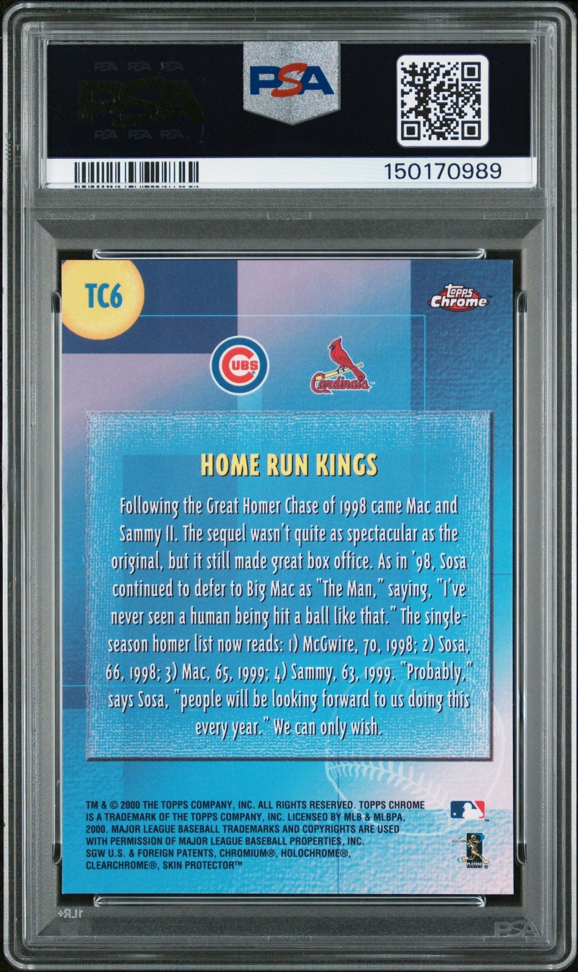 Mark McGwire 2000 Topps Chrome Combos Home Run Kings Signed Baseball Card #TC6 Graded PSA 9 Auto 10 Cert #150170989