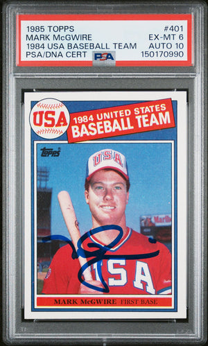 Mark McGwire 1985 Topps 1984 USA Baseball Team Signed Baseball RC Rookie Card #401 Graded PSA 6 Auto 10 Cert #150170990-Powers Sports Memorabilia