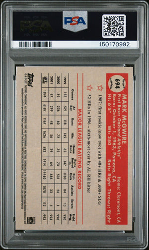 Mark McGwire 2021 Topps Chrome Platinum Anniversary Aqua Wave Refractor Signed Baseball Card #694 Graded PSA 10 Auto 10 Cert #150170992