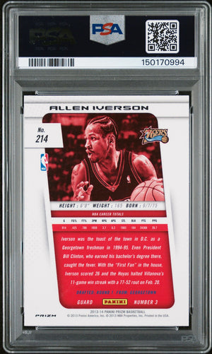 Allen Iverson 2013 Panini Prizm Red White Blue Mosaic Signed Philadelphia 76ers Basketball Card #214 Graded PSA 10 Auto 10 Cert #150170994-Powers Sports Memorabilia