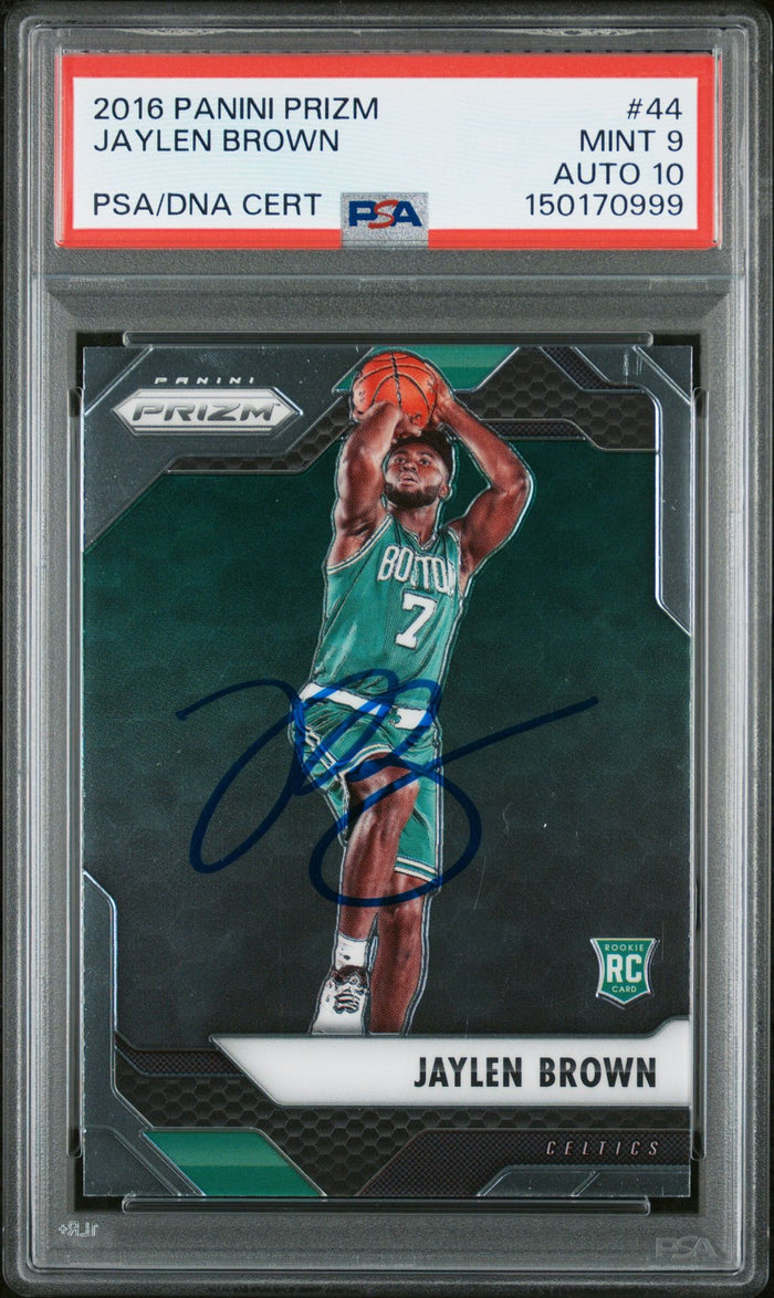Jaylen Brown 2016 Panini Prizm Boston Celtics Signed Basketball RC Rookie Card #44 Graded PSA 9 Auto 10 Cert #150170999-Powers Sports Memorabilia