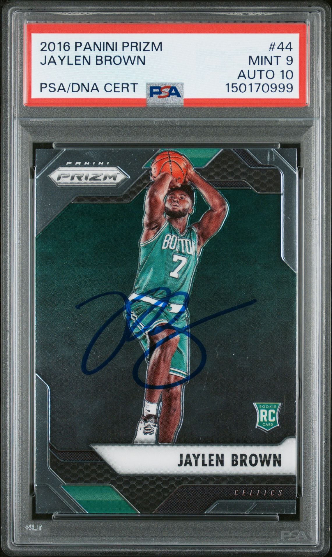 Jaylen Brown 2016 Panini Prizm Boston Celtics Signed Basketball RC Rookie Card #44 Graded PSA 9 Auto 10 Cert #150170999-Powers Sports Memorabilia