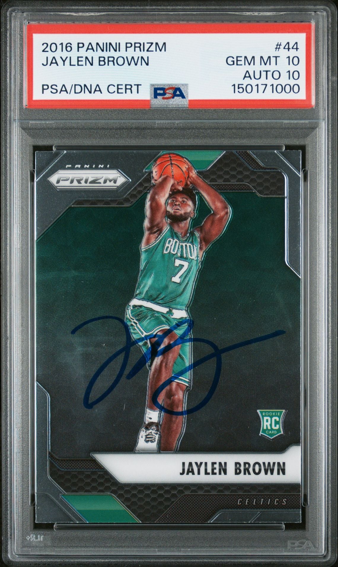 Jaylen Brown 2016 Panini Prizm Boston Celtics Signed Basketball RC Rookie Card #44 Graded PSA 10 Auto 10 Cert #150171000