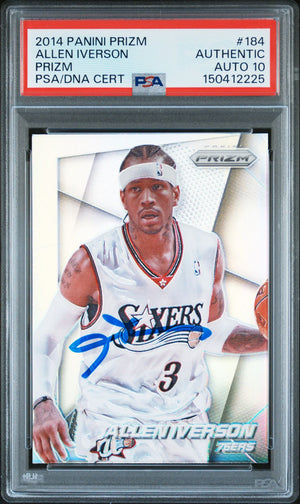 Allen Iverson 2014 Panini Prizm Silver Philadelphia 76ers Signed Basketball Card #184 Auto 10 PSA Cert #150412225