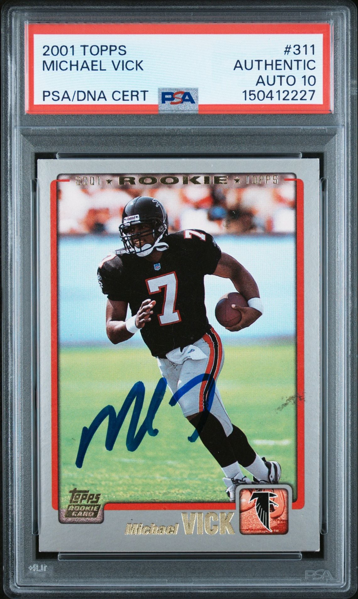 Michael Vick 2001 Topps Atlanta Falcons Signed Football RC Rookie Card #311 Auto 10 PSA Cert #150412227