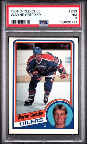Wayne Gretzky 1984 O-Pee-Chee Edmonton Oilers Hockey Card #243 Graded PSA 7 Cert #150620771