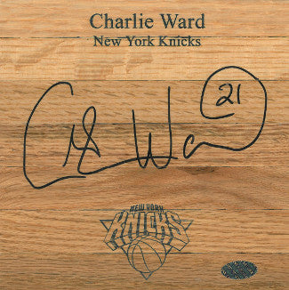 Charlie Ward Autographed New York Knicks Floor Board 6x6-Powers Sports Memorabilia