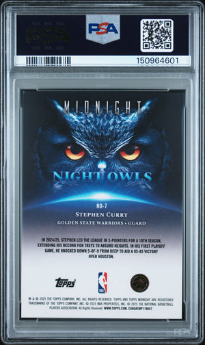 Stephen Curry 2025 Topps Midnight Night Owls-Morning Basketball Card #NO-7 Serial #071/149 Graded PSA 8 Cert #150964601-Powers Sports Memorabilia