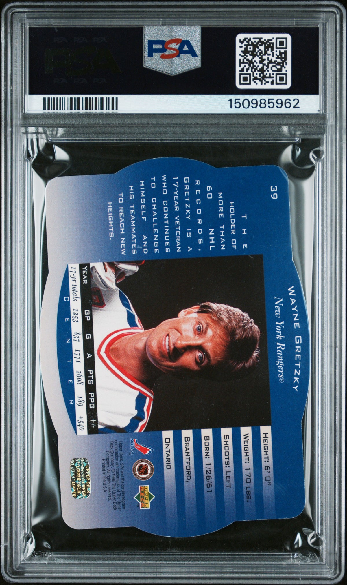 Wayne Gretzky 1996 SPx New York Rangers Card #39 PSA 7-Powers Sports Memorabilia