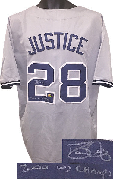 Dave/David Justice Autographed Gray TB Custom Stitched Pro Baseball Jersey 2000 WS Champs XL- MAB Hologram-Powers Sports Memorabilia