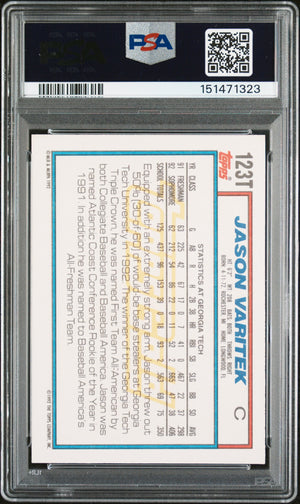 Jason Varitek 1992 Topps Traded Gold Team USA Signed Baseball Rookie Card RC #123T Graded PSA 7 Auto 10 Cert #151471323