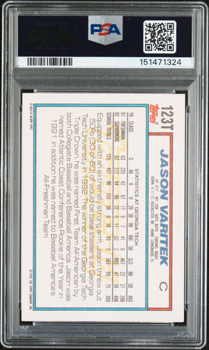 Jason Varitek 1992 Topps Traded Gold Team USA Signed Baseball Rookie Card RC #123T Graded PSA 8 Auto 9 Cert #151471324