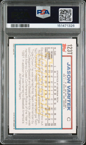 Jason Varitek 1992 Topps Traded Gold Team USA Signed Baseball Rookie Card RC #123T Graded PSA 7 Auto 10 Cert #151471326