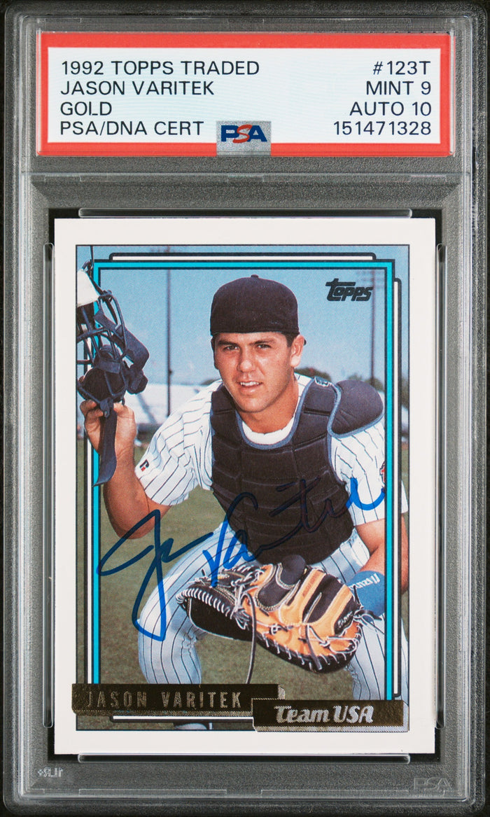 Jason Varitek 1992 Topps Traded Gold Team USA Signed Baseball Rookie Card RC #123T Graded PSA 9 Auto 10 Cert #151471328-Powers Sports Memorabilia