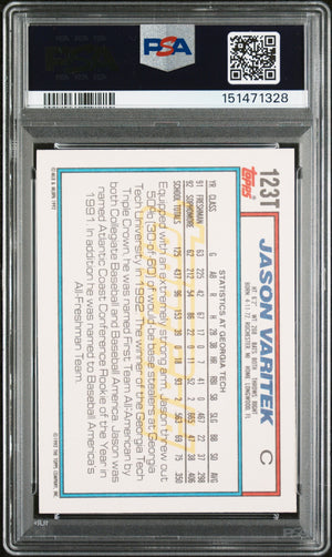 Jason Varitek 1992 Topps Traded Gold Team USA Signed Baseball Rookie Card RC #123T Graded PSA 9 Auto 10 Cert #151471328